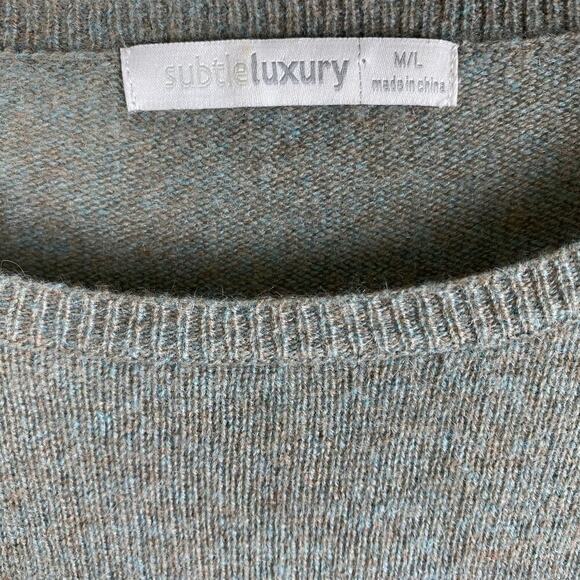 Subtle Luxury 100% Cashmere Tunic Sweater Size Medium Large Blue Taupe - Picture 8 of 11